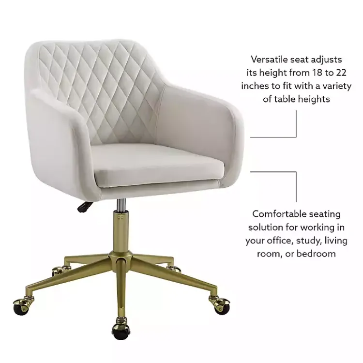 Office Furniture-Kirklands Home Cream Upholstered Tufted Swivel Office Chair Ivory