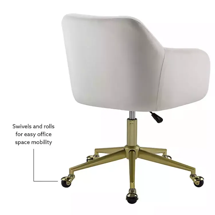 Office Furniture-Kirklands Home Cream Upholstered Tufted Swivel Office Chair Ivory