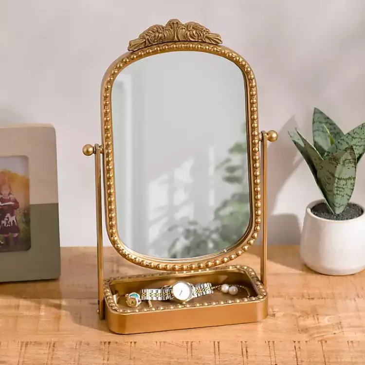 Decorative Mirrors-Kirklands Home Beaded Bordeaux Tray Base Tabletop Mirror