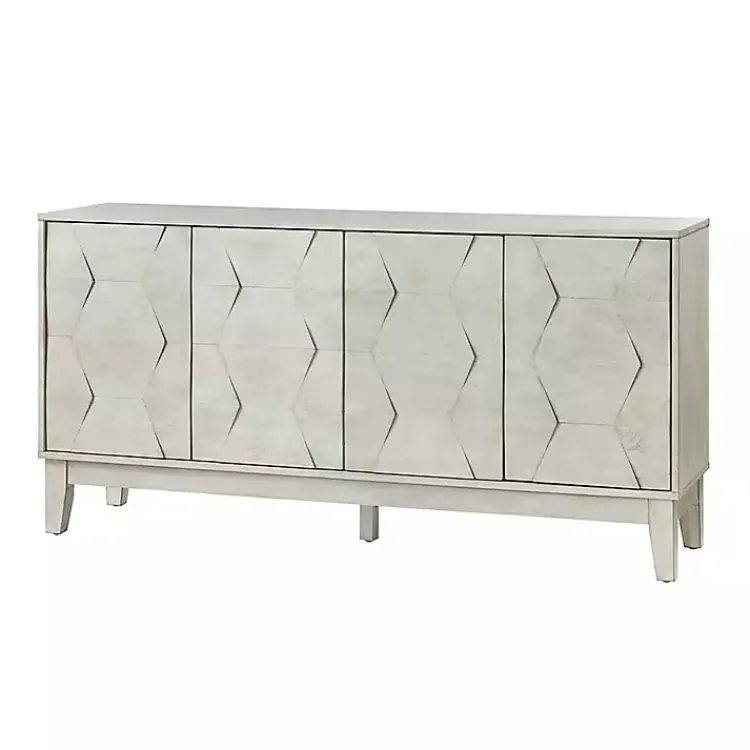 Cabinets & Sideboards-Kirklands Home Wood Geometric 4-Door Cabinet White