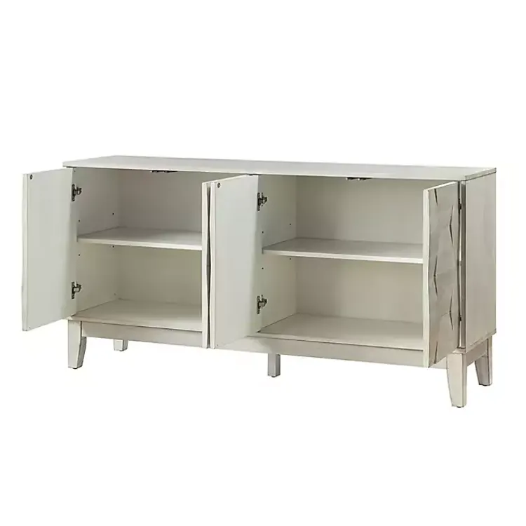 Cabinets & Sideboards-Kirklands Home Wood Geometric 4-Door Cabinet White