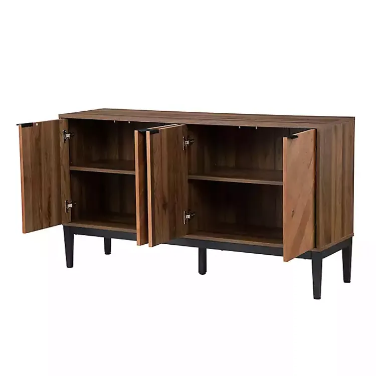Cabinets & Sideboards-Kirklands Home Wood Chevron 4-Door Sideboard Brown