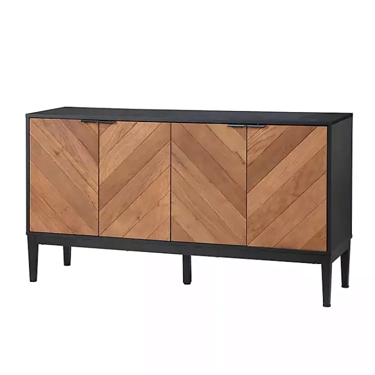 Cabinets & Sideboards-Kirklands Home Brown and Black Wood Chevron 4-Door Sideboard