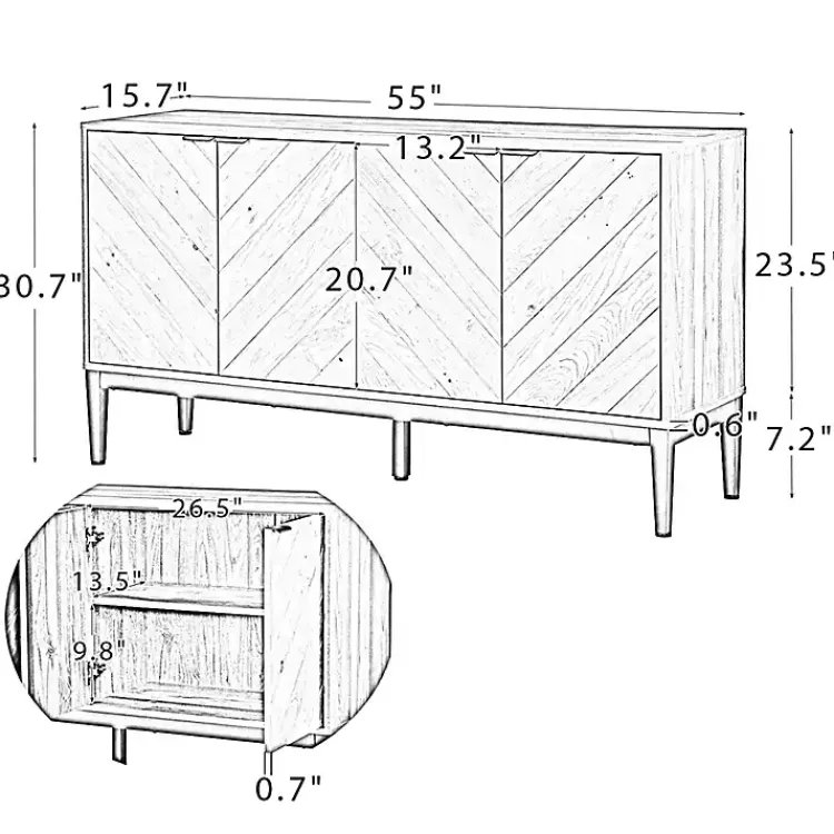 Cabinets & Sideboards-Kirklands Home Brown and Black Wood Chevron 4-Door Sideboard