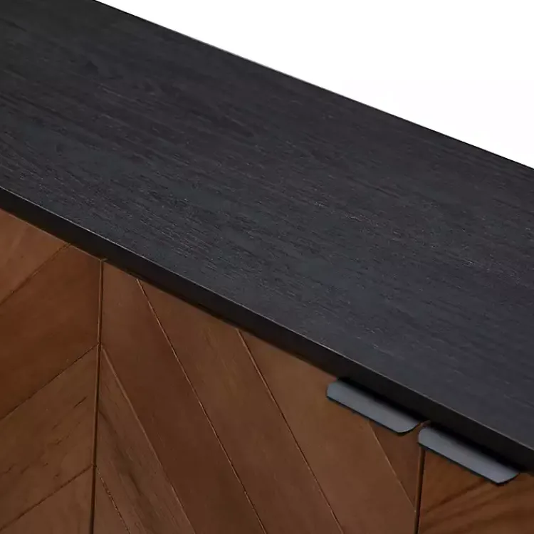 Cabinets & Sideboards-Kirklands Home Brown and Black Wood Chevron 4-Door Sideboard