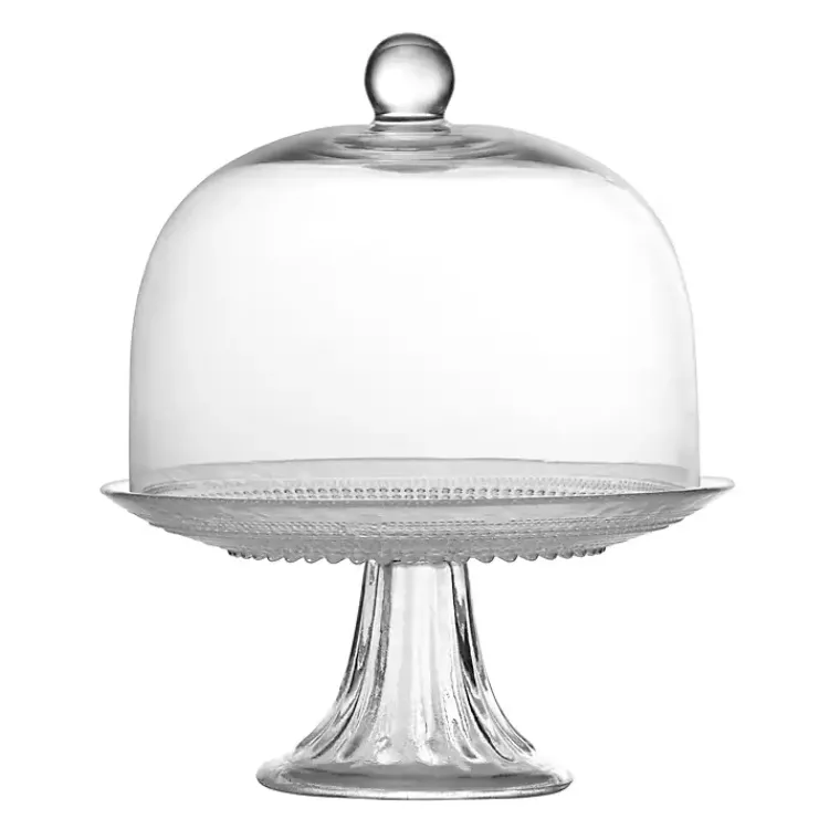 Serving & Entertaining-Kirklands Home Jill Beaded Cake Stand with Dome Clear