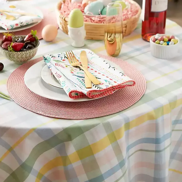 Table Linens-Kirklands Home Round Sweet Spring Plaid Tablecloth, 70 in. Multi