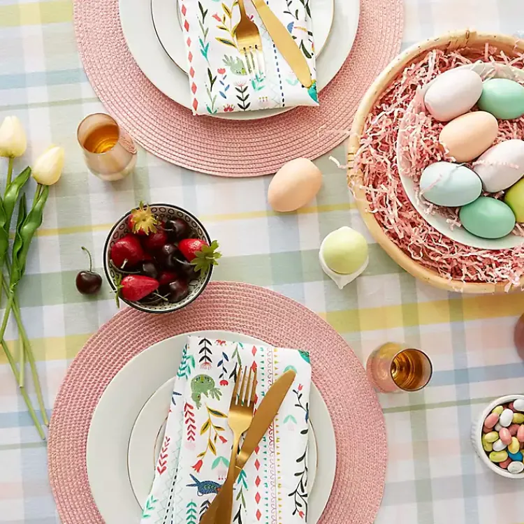 Table Linens-Kirklands Home Round Sweet Spring Plaid Tablecloth, 70 in. Multi