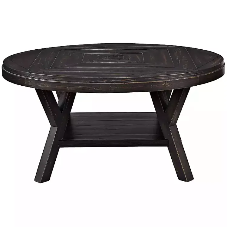 Coffee Tables-Kirklands Home Round Wood Flared Base Coffee Table Black