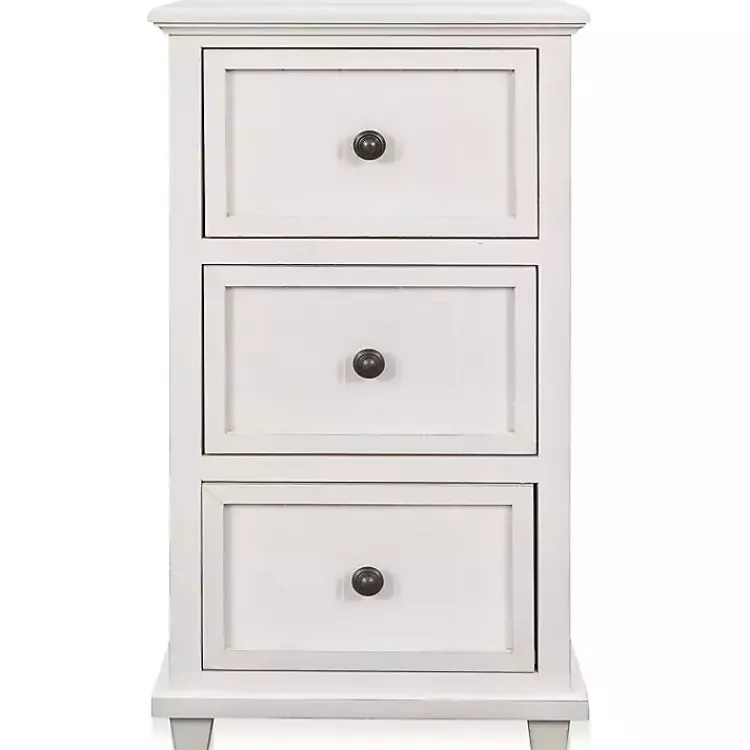Accent & End Tables-Kirklands Home Slim Wooden 3-Drawer Side Table Ivory
