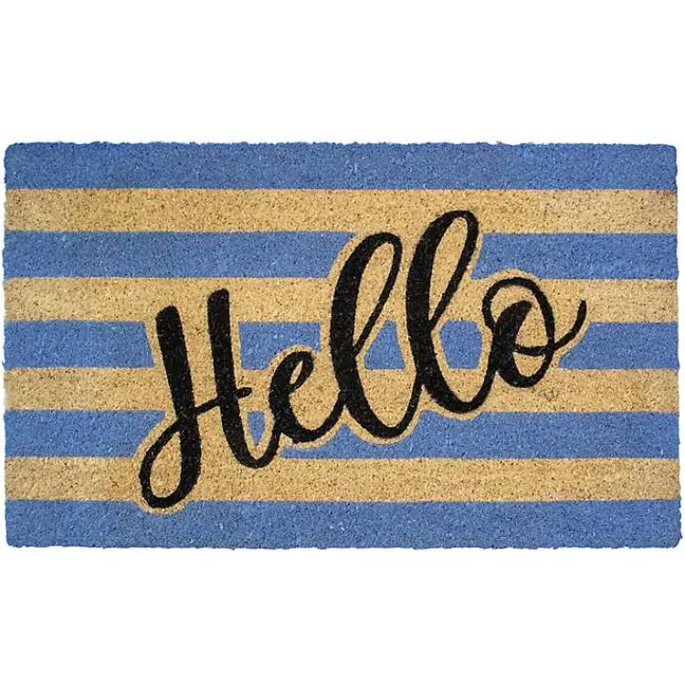 Doormats-Kirklands Home Blue Striped Hello Doormat