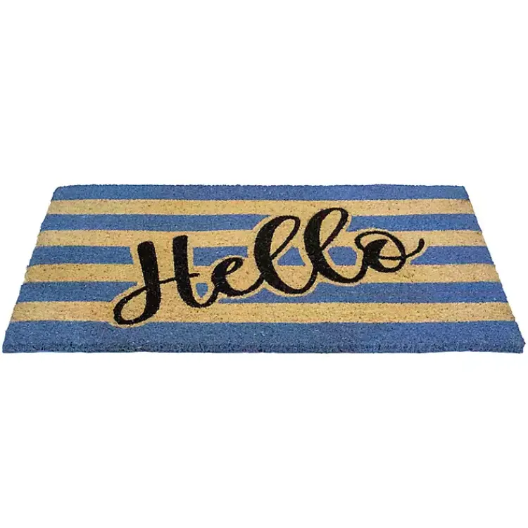 Doormats-Kirklands Home Blue Striped Hello Doormat