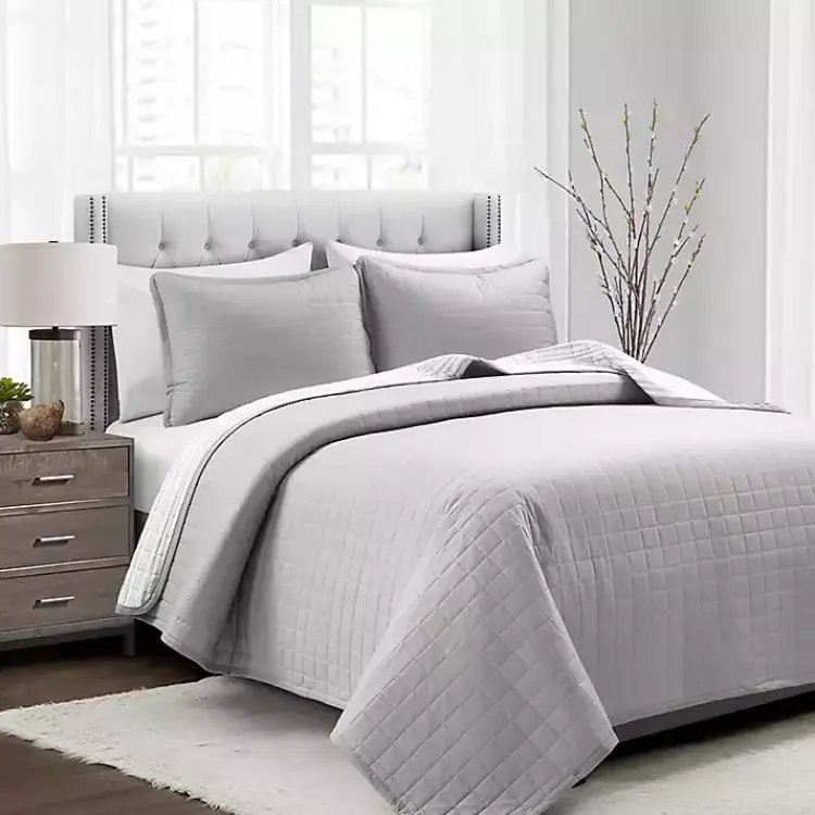 Quilts-Kirklands Home Box Stitch Cotton Full/Queen 3-pc. Quilt Set Gray