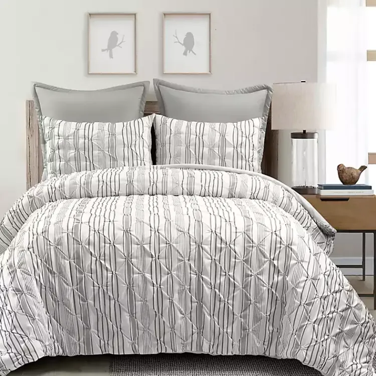 Comforters-Kirklands Home Gray Pintuck Stripe Full/Queen 5-pc. Comforter Set