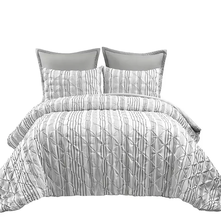 Comforters-Kirklands Home Gray Pintuck Stripe King 5-pc. Comforter Set