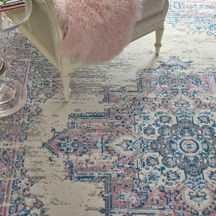 Area Rugs-Kirklands Home Ivory and Pink Central Medallion Area Rug, 7x9