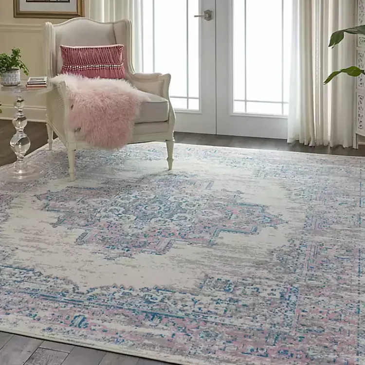 Area Rugs-Kirklands Home Ivory and Pink Central Medallion Area Rug, 7x9