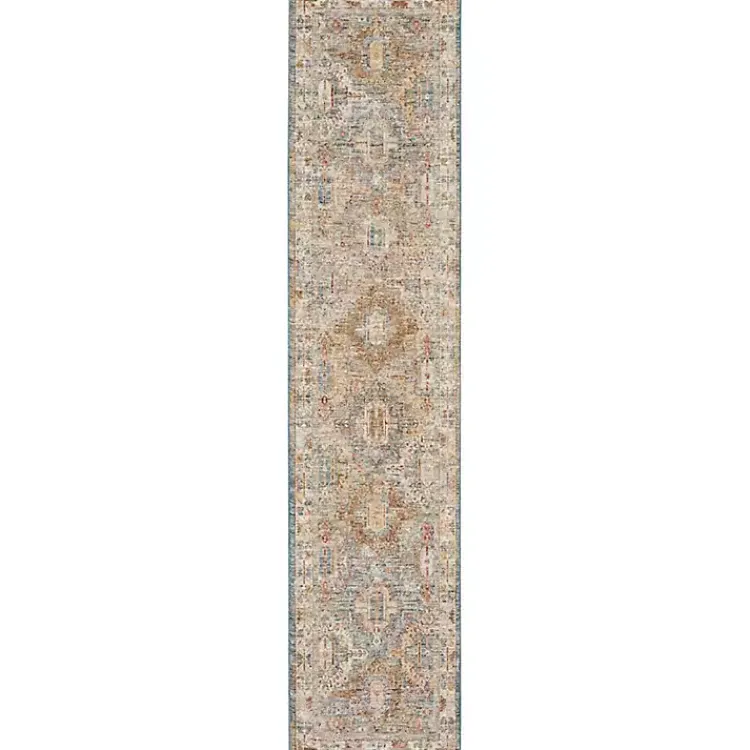 Area Rugs-Kirklands Home Blue Distressed Medallion Runner, 2x10 Multi