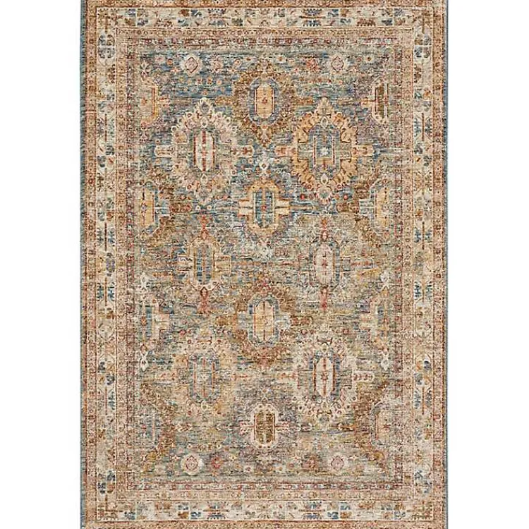 Area Rugs-Kirklands Home Blue Distressed Multi Medallion Area Rug, 5x7