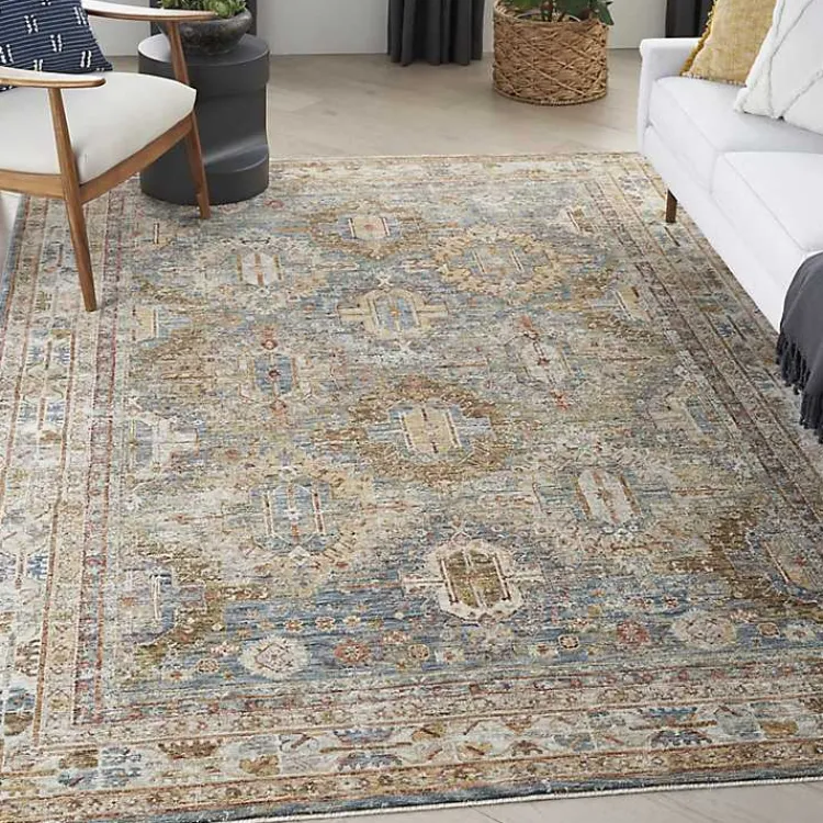 Area Rugs-Kirklands Home Blue Distressed Multi Medallion Area Rug, 5x7