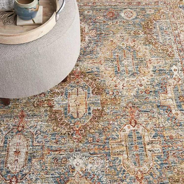 Area Rugs-Kirklands Home Blue Distressed Multi Medallion Area Rug, 5x7