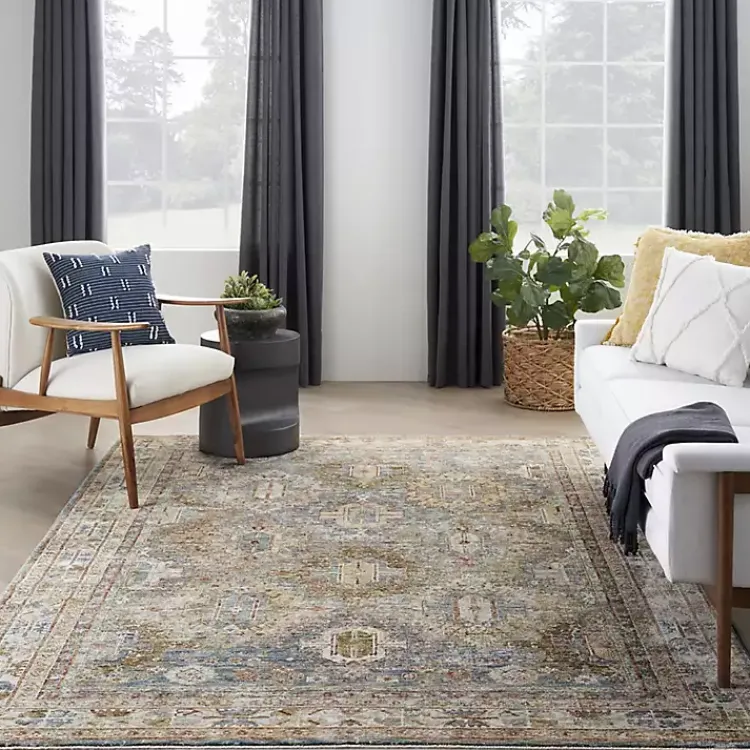 Area Rugs-Kirklands Home Blue Distressed Multi Medallion Area Rug, 5x7