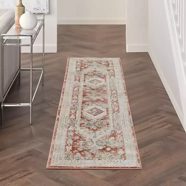 Area Rugs-Kirklands Home Irsia Rust Traditional Serged Runner, 2x8