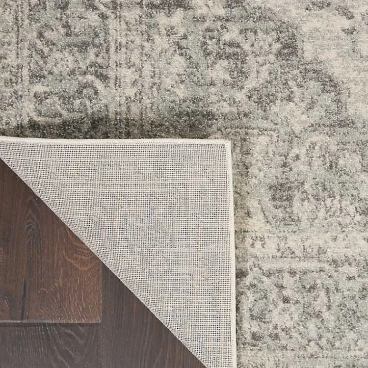 Area Rugs-Kirklands Home Ivory and Gray Oushak Medallion Runner, 2x7