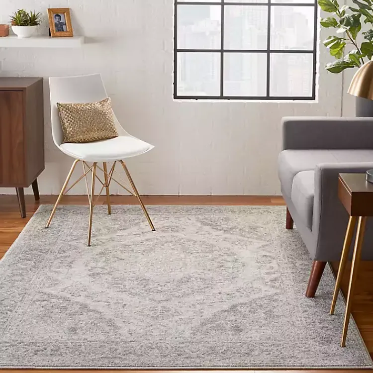 Area Rugs-Kirklands Home Ivory and Gray Oushak Medallion Area Rug, 6x9