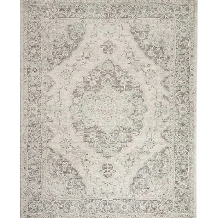 Area Rugs-Kirklands Home Ivory and Gray Oushak Medallion Area Rug, 7x10