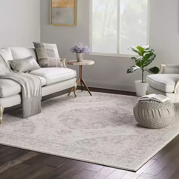 Area Rugs-Kirklands Home Ivory and Gray Oushak Medallion Area Rug, 8x10