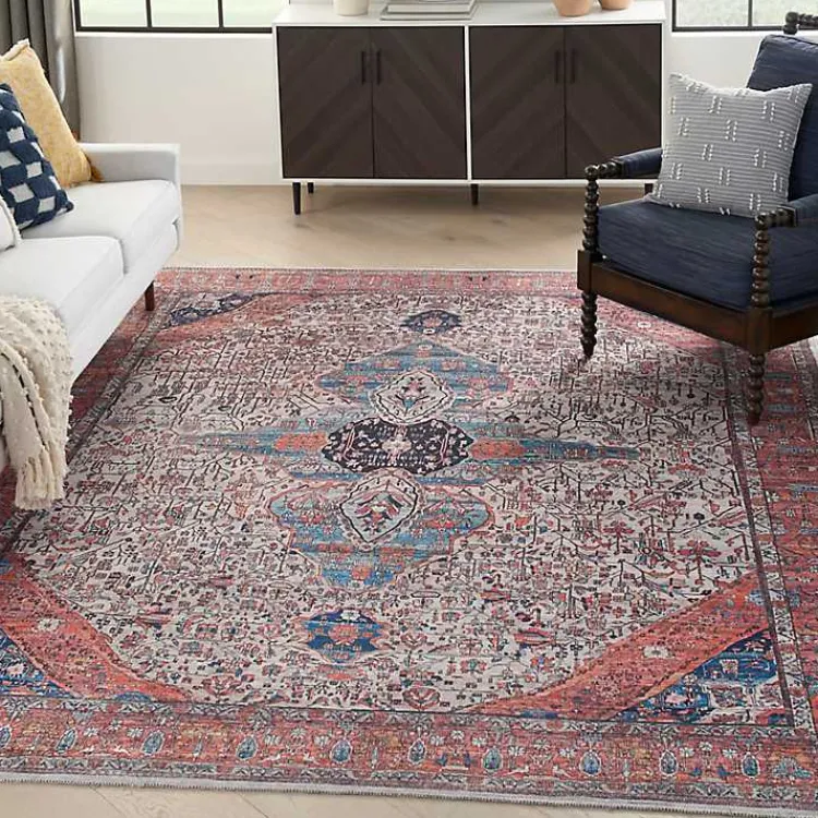 Area Rugs-Kirklands Home Brick Vintage Medallion Washable Area Rug, 5x7 Red