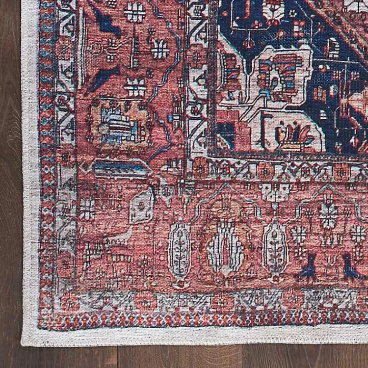 Area Rugs-Kirklands Home Brick Vintage Medallion Washable Area Rug, 5x7 Red