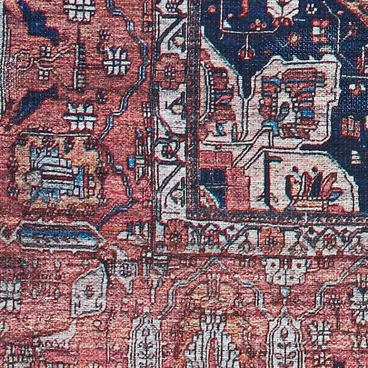 Area Rugs-Kirklands Home Brick Vintage Medallion Washable Area Rug, 5x7 Red