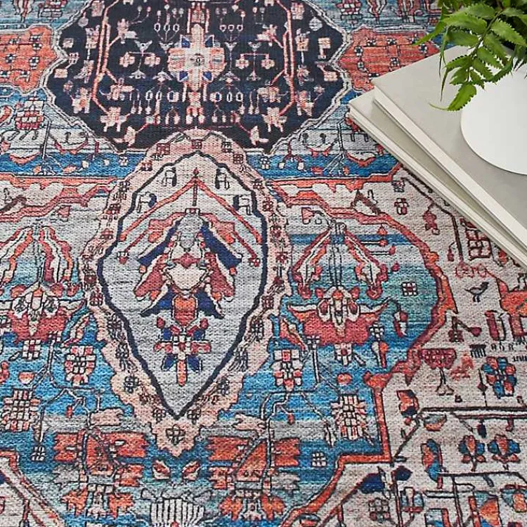 Area Rugs-Kirklands Home Brick Vintage Medallion Washable Area Rug, 5x7 Red