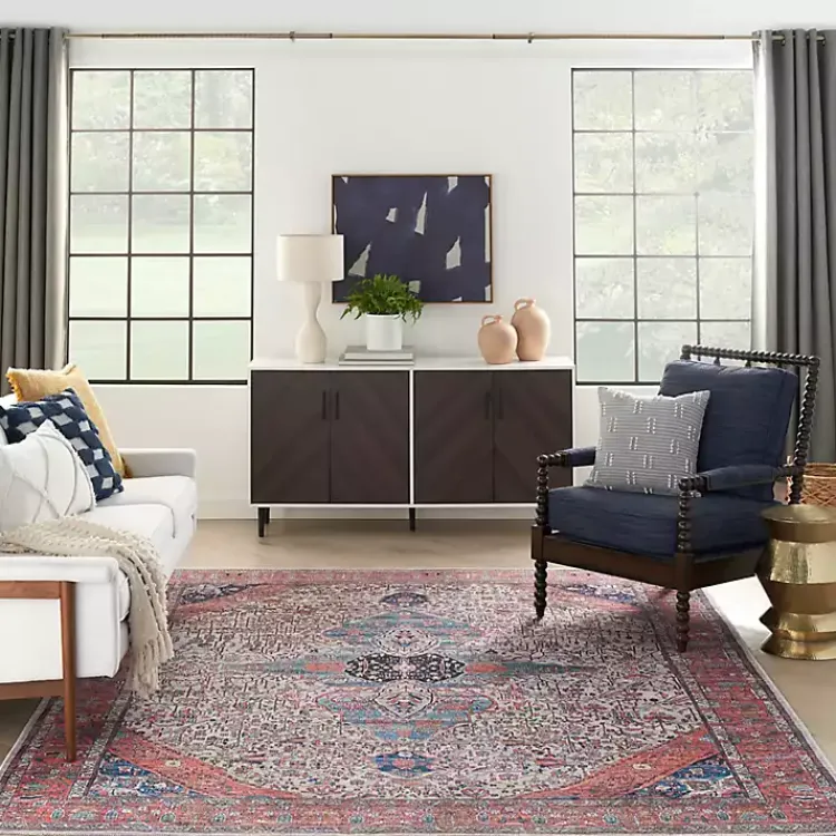 Area Rugs-Kirklands Home Brick Vintage Medallion Washable Area Rug, 5x7 Red