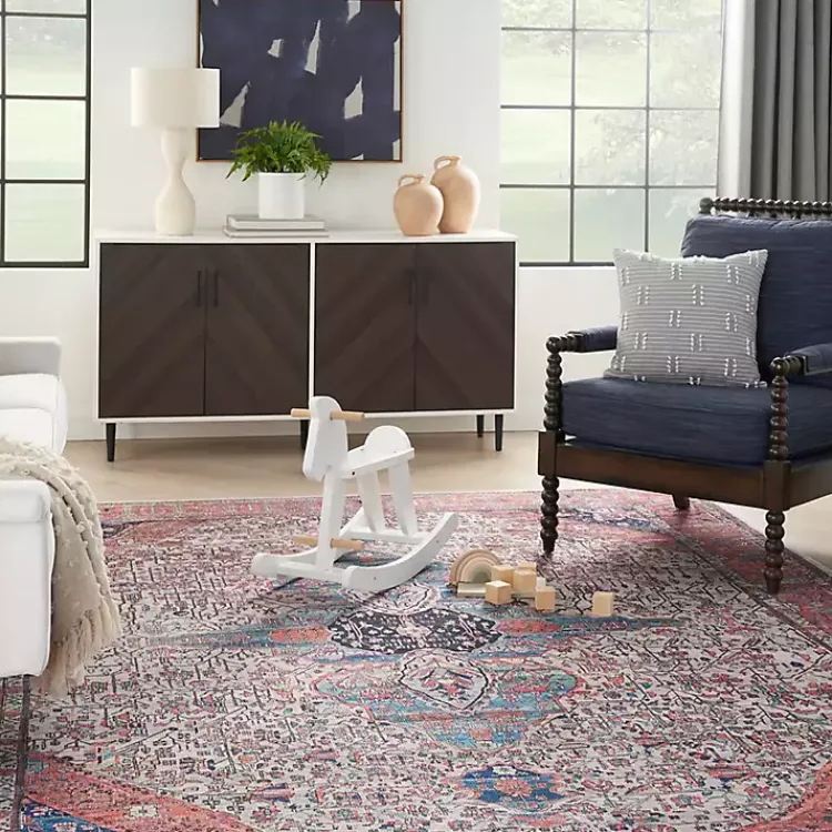 Area Rugs-Kirklands Home Brick Vintage Medallion Washable Area Rug, 5x7 Red