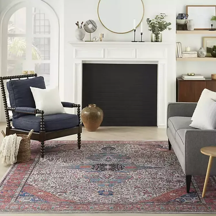 Area Rugs-Kirklands Home Brick Vintage Medallion Washable Area Rug, 5x7 Red