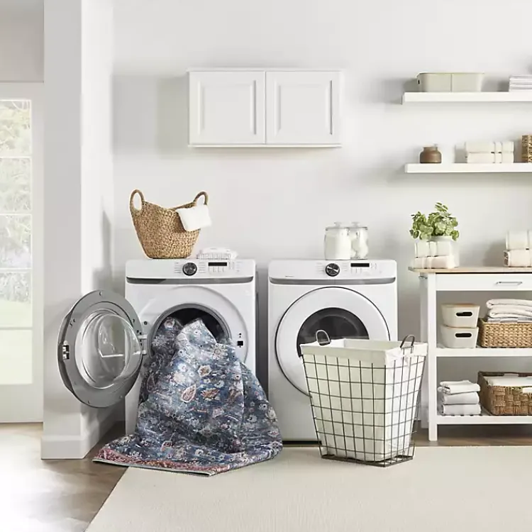 Area Rugs-Kirklands Home and Brick Floral Washable Area Rug, 5x7 Blue