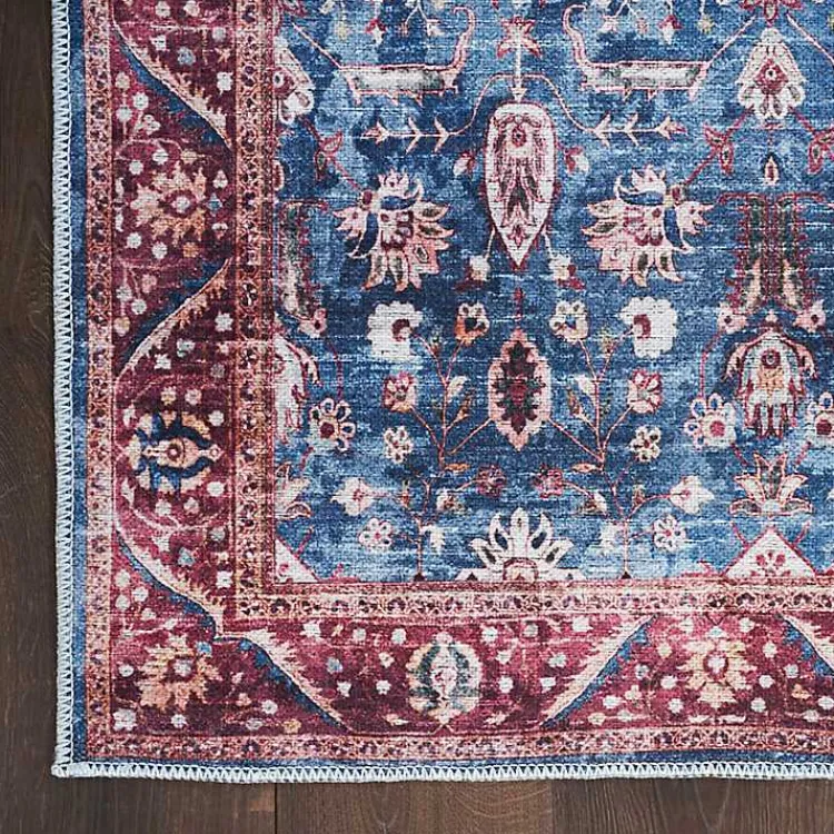 Area Rugs-Kirklands Home and Brick Floral Washable Area Rug, 5x7 Blue