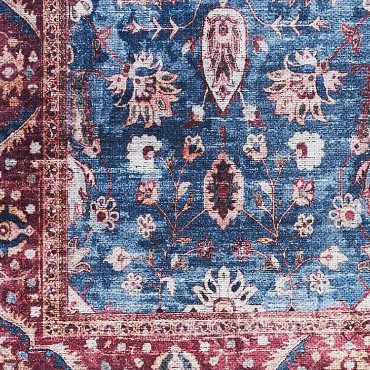 Area Rugs-Kirklands Home and Brick Floral Washable Area Rug, 5x7 Blue