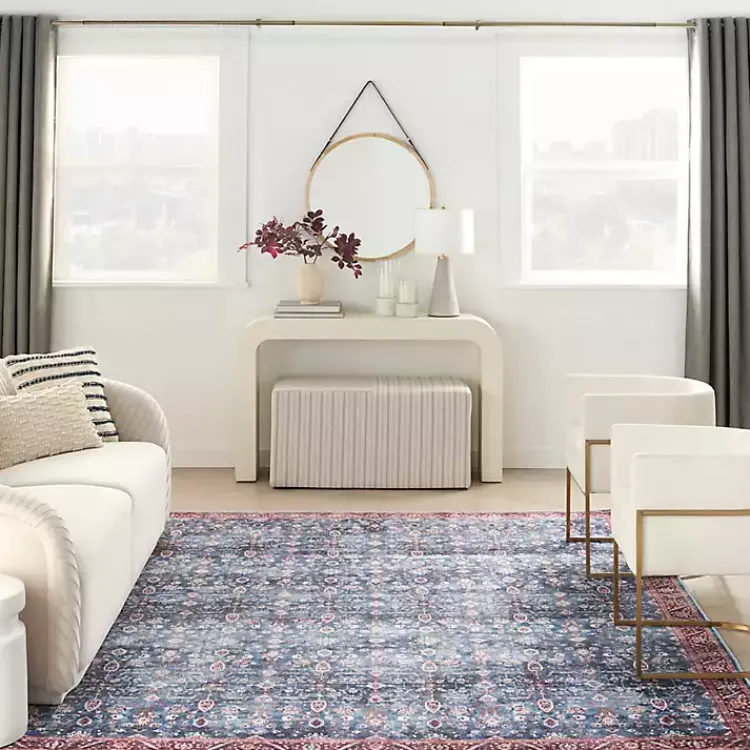 Area Rugs-Kirklands Home and Brick Floral Washable Area Rug, 5x7 Blue