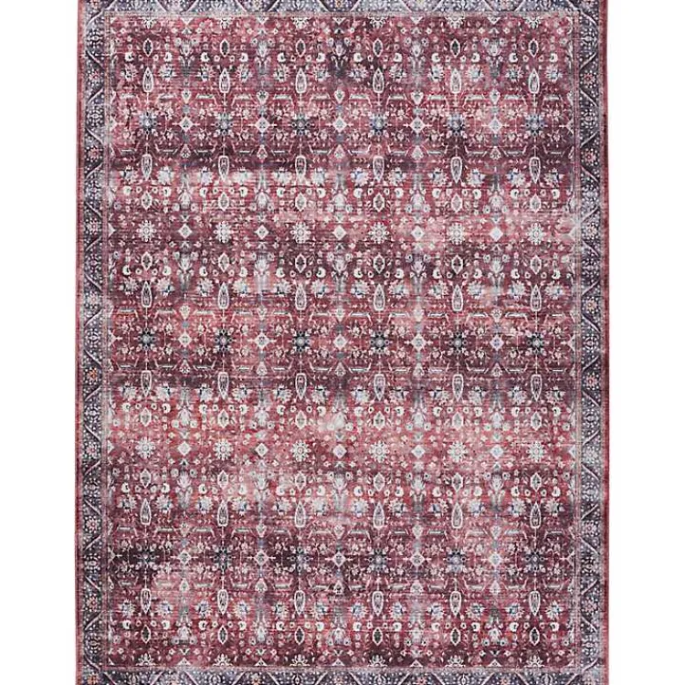 Area Rugs-Kirklands Home Brick Vintage Floral Washable Area Rug, 5x7 Red