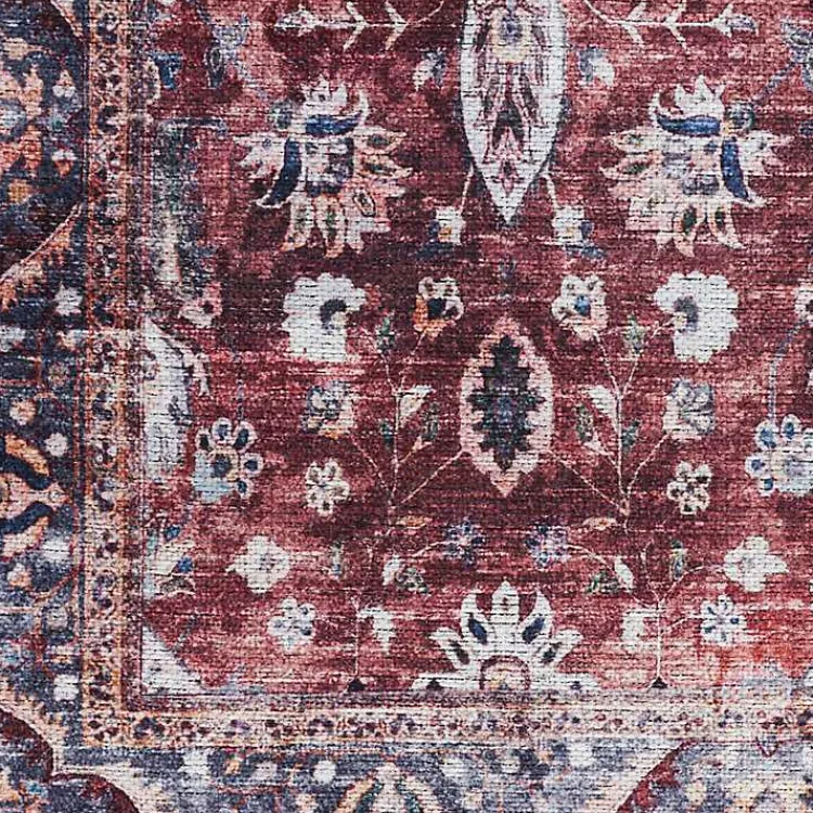 Area Rugs-Kirklands Home Brick Vintage Floral Washable Area Rug, 5x7 Red