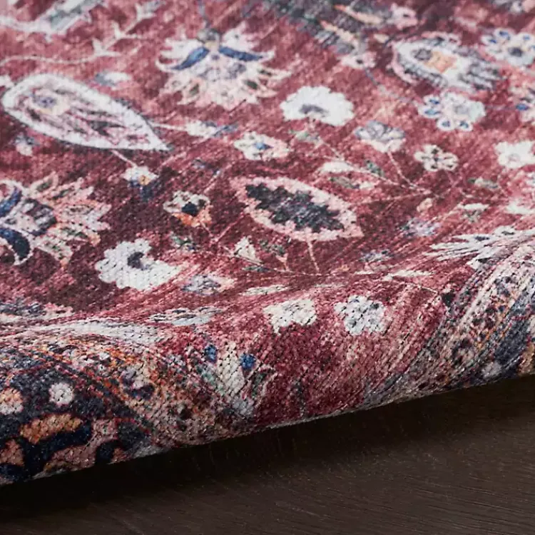 Area Rugs-Kirklands Home Brick Vintage Floral Washable Area Rug, 5x7 Red