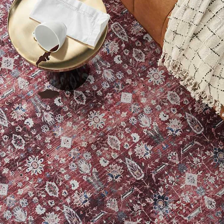 Area Rugs-Kirklands Home Brick Vintage Floral Washable Area Rug, 5x7 Red