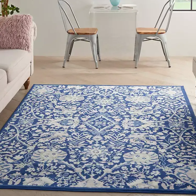 Area Rugs-Kirklands Home Royal Blue Floral Motif Area Rug, 5x7