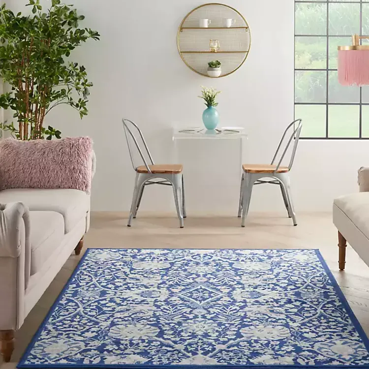 Area Rugs-Kirklands Home Royal Blue Floral Motif Area Rug, 5x7