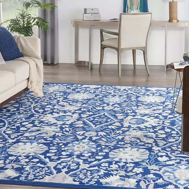 Area Rugs-Kirklands Home Royal Blue Floral Motif Area Rug, 7x10