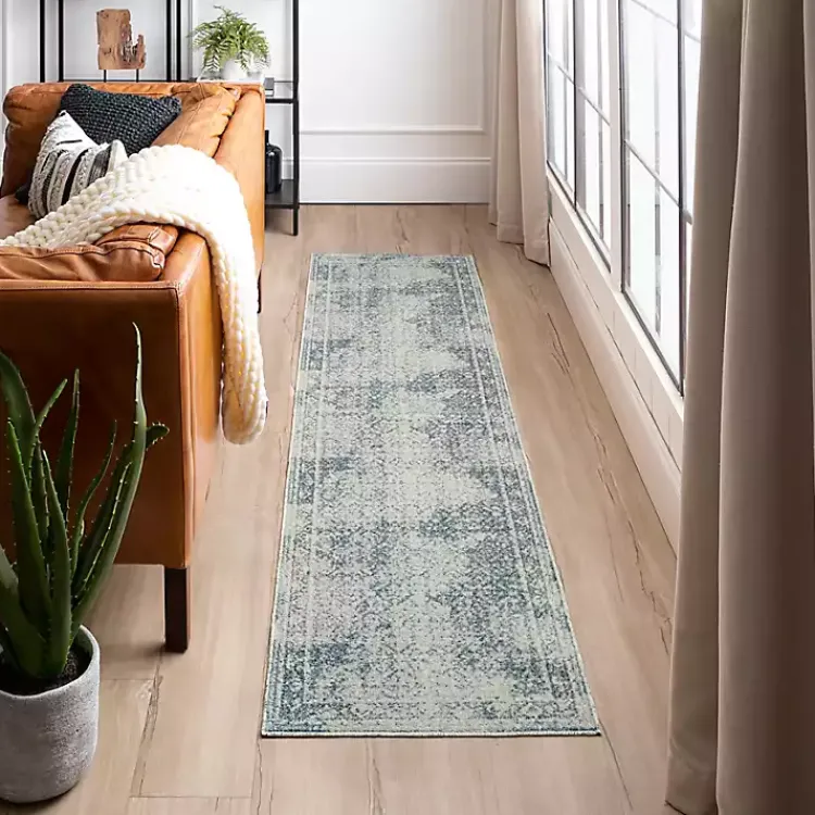 Area Rugs-Kirklands Home Blue and Cream Blackwell Runner, 2x8